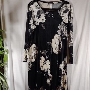 Rodan Black & Cream Floral Long Sleeve Shift Dress - Size L